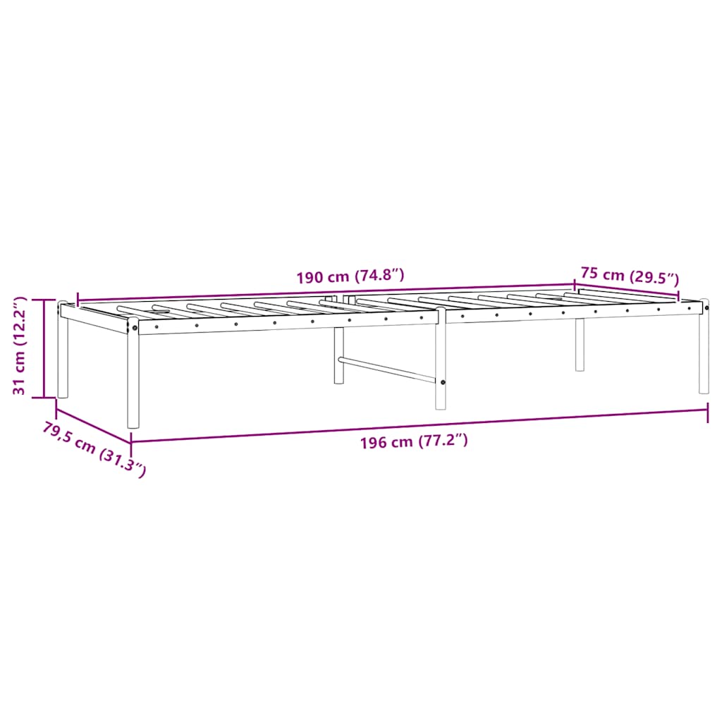 Bettgestell Metall Weiß 75x190 cm