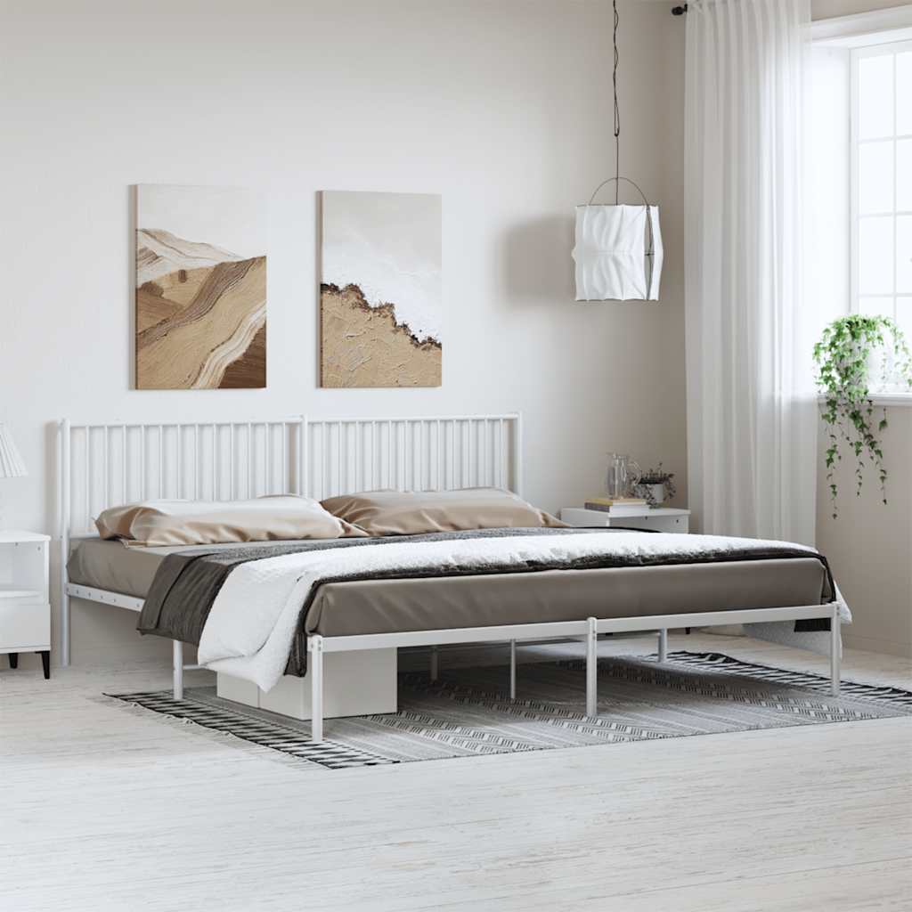 Bettgestell mit Kopfteil Metall Weiß 193x203 cm
