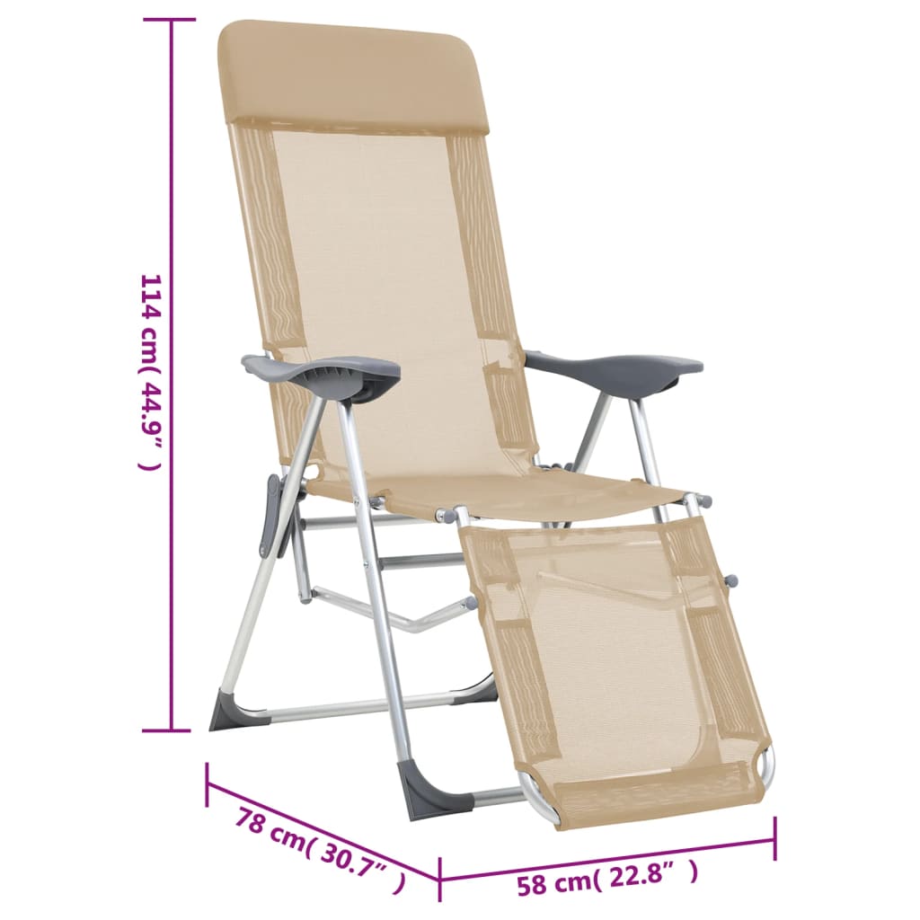 Klappbare Liegestühle mit Fußteil 2 Stk. Creme Textilene