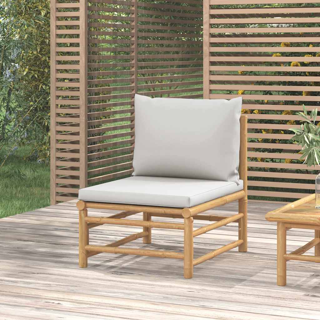 Garten-Mittelsofa mit Hellgrauen Kissen Bambus