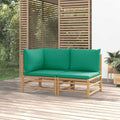 2-tlg. Garten-Lounge-Set mit Grünen Kissen Bambus