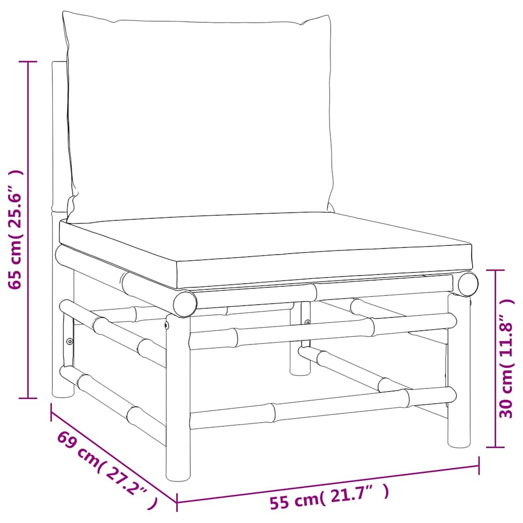 Garten-Mittelsofa mit Grünen Kissen Bambus