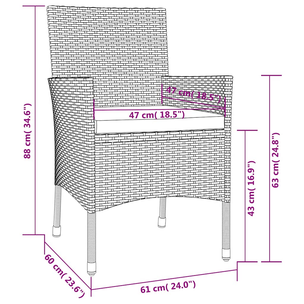 Gartenstühle mit Kissen 2 Stk. Schwarz Poly Rattan