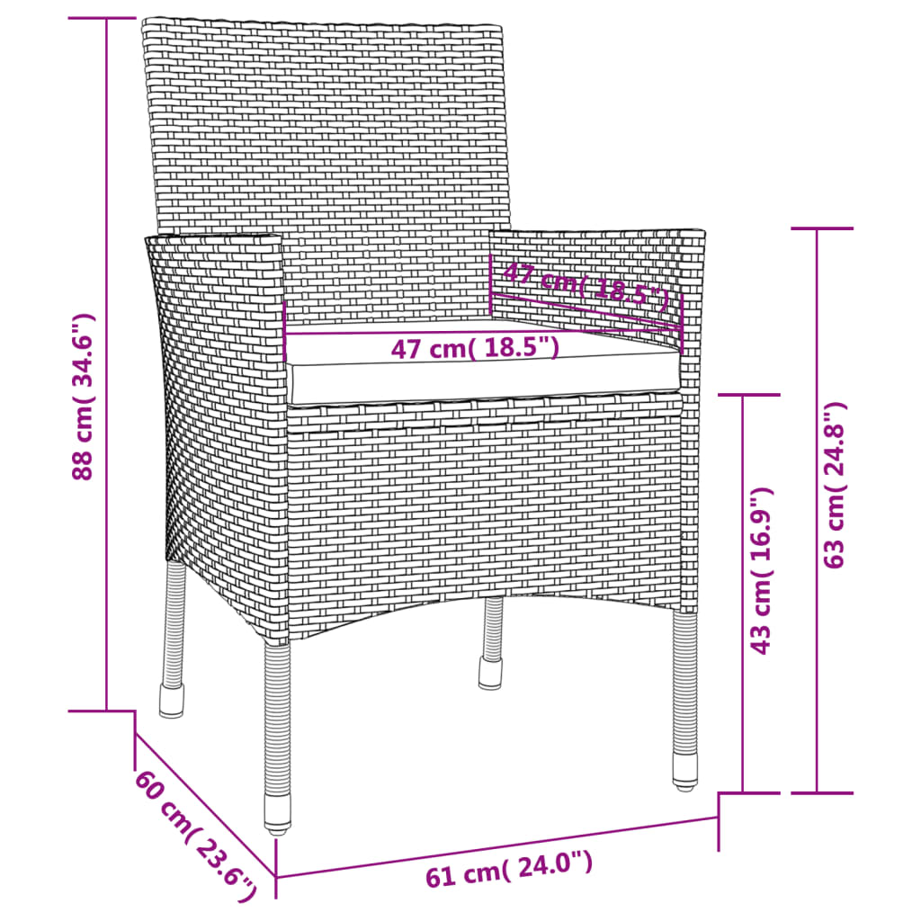 Gartenstühle mit Kissen 4 Stk. Schwarz Poly Rattan