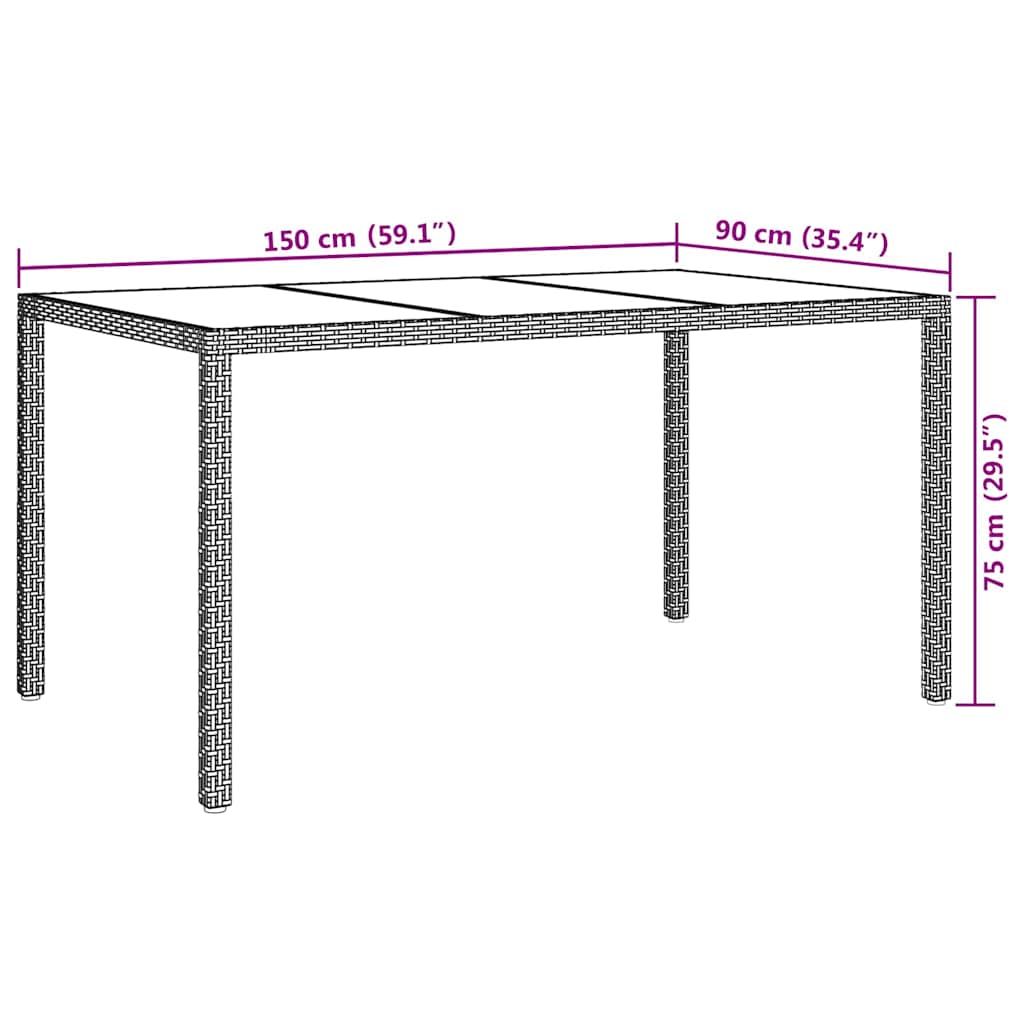 Gartentisch Schwarz 150 x 90 x 75 cm Poly-Rattan