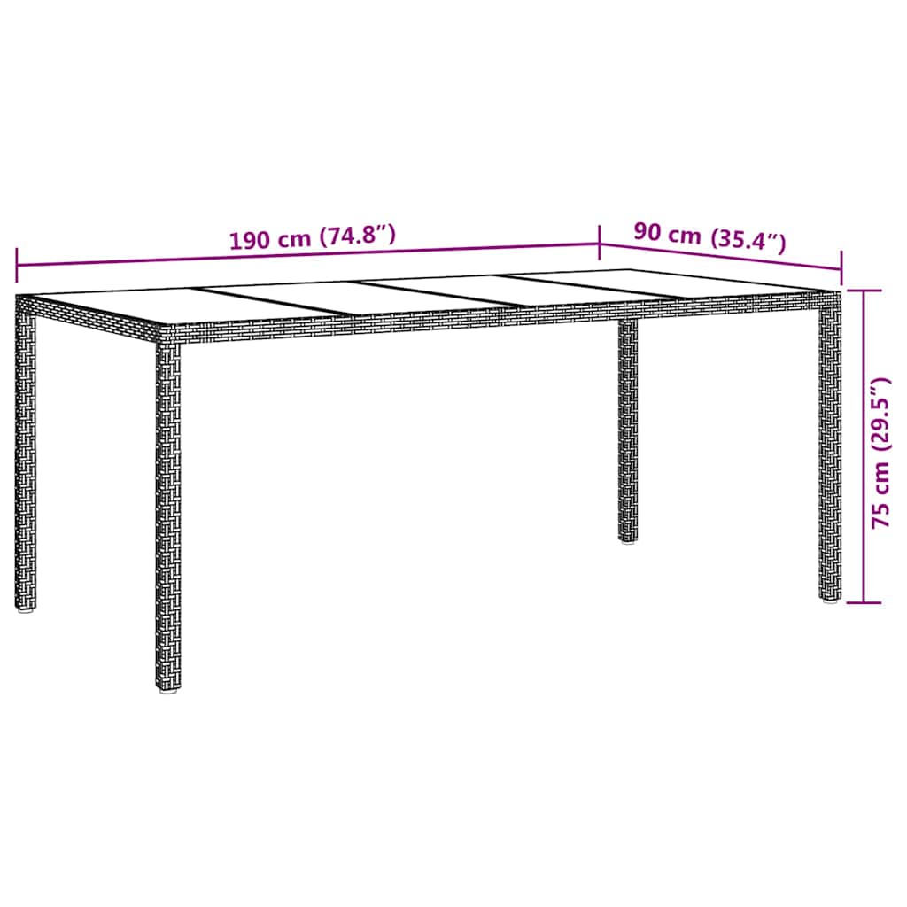 Gartentisch Schwarz 190 x 90 x 75 cm Poly-Rattan