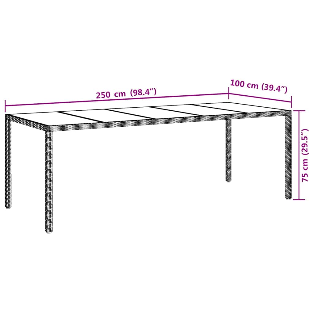 Gartentisch Grau 250 x 100 x 75 cm Poly-Rattan