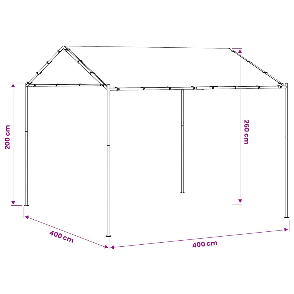 Pavillon 4 x 4 x 2,6 m Weiß Stahl und Polyester 180 gsm