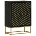Sideboard mit 2 Türen Schwarz Gold 55x30x75 cm Massivholz Mango