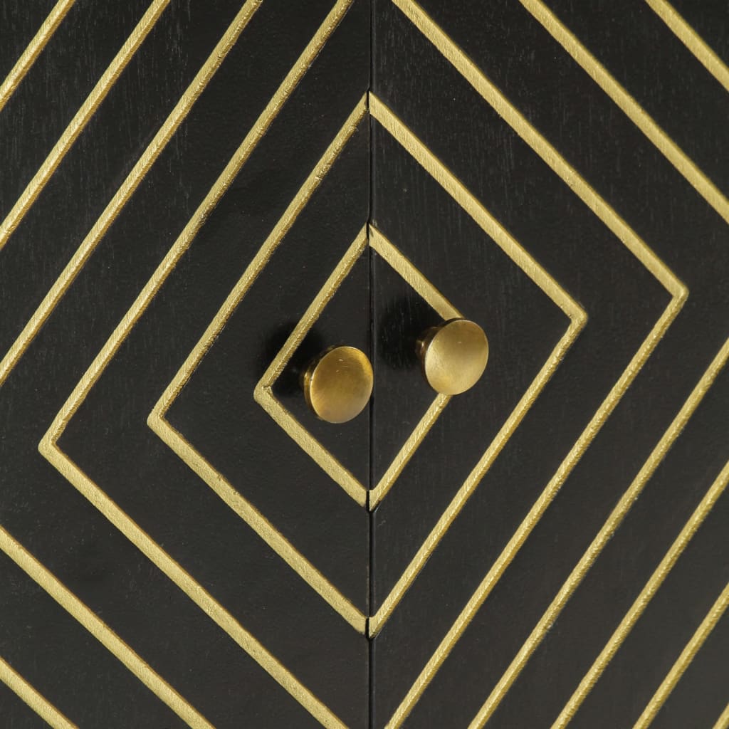 Sideboard mit 2 Türen Schwarz Gold 55x30x75 cm Massivholz Mango