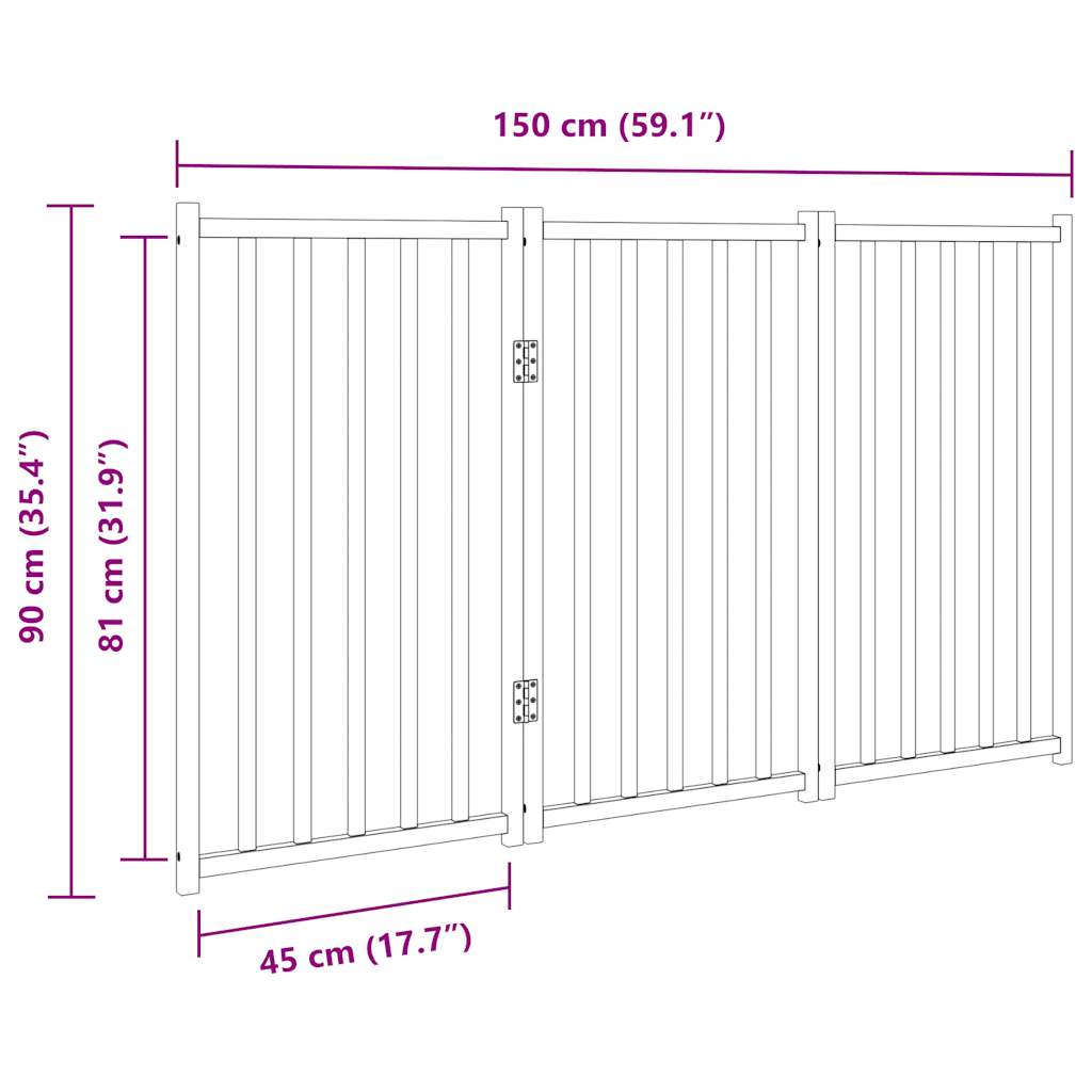 Hundegitter Faltbar 3 Paneele 150 cm Massivholz Tanne