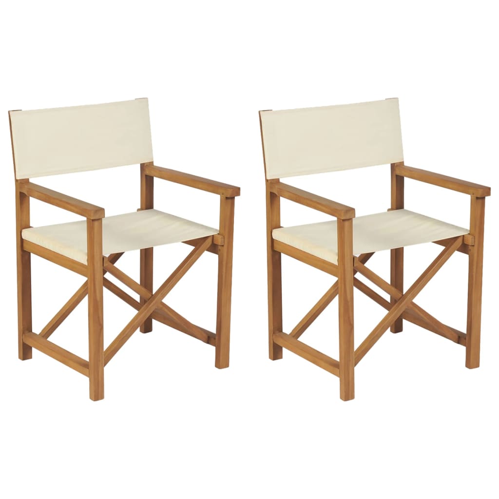 Regiestühle 2 Stk. Klappbar Creme Massivholz Teak