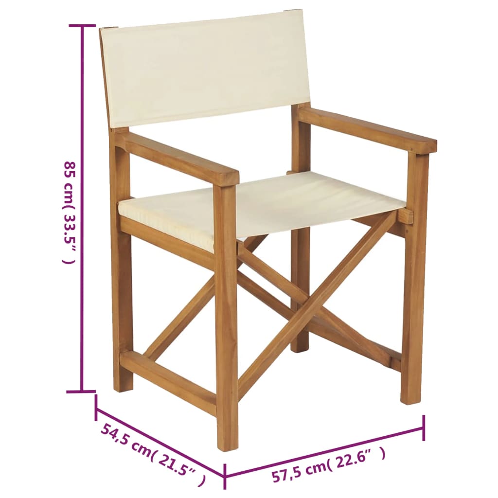 Regiestühle 2 Stk. Klappbar Creme Massivholz Teak