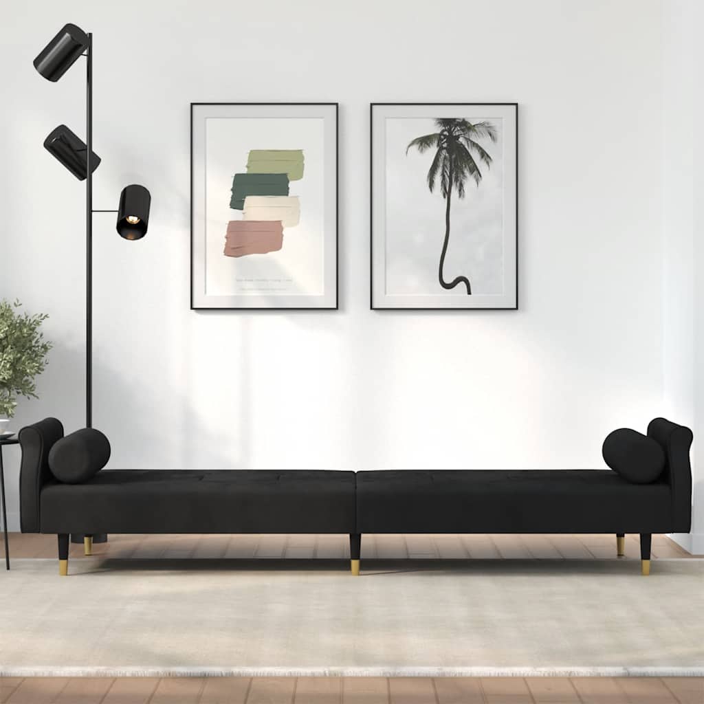 Schlafsofa mit Kissen Schwarz Samt
