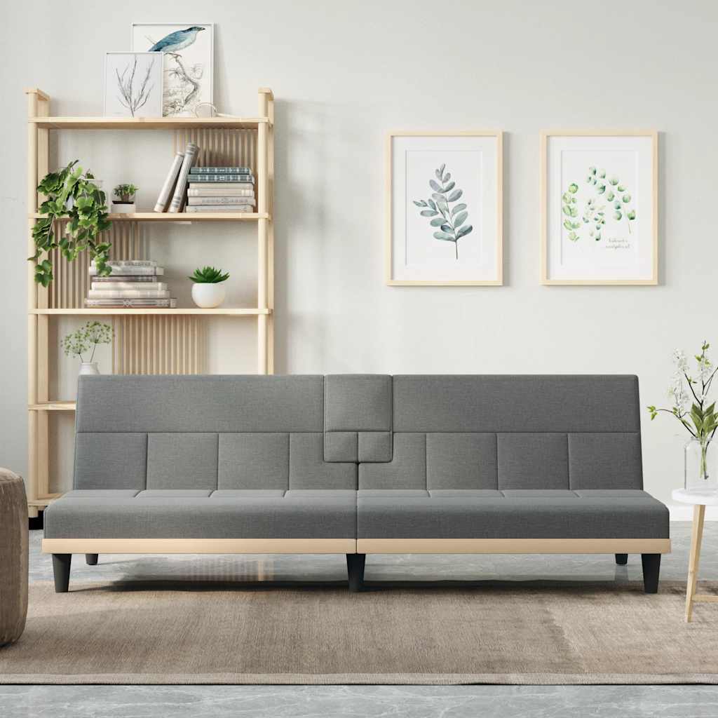 Schlafsofa mit Getränkehaltern Dunkelgrau Stoff