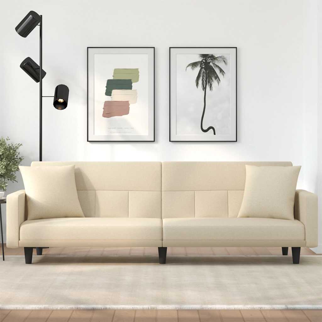 Schlafsofa mit Kissen Creme Stoff