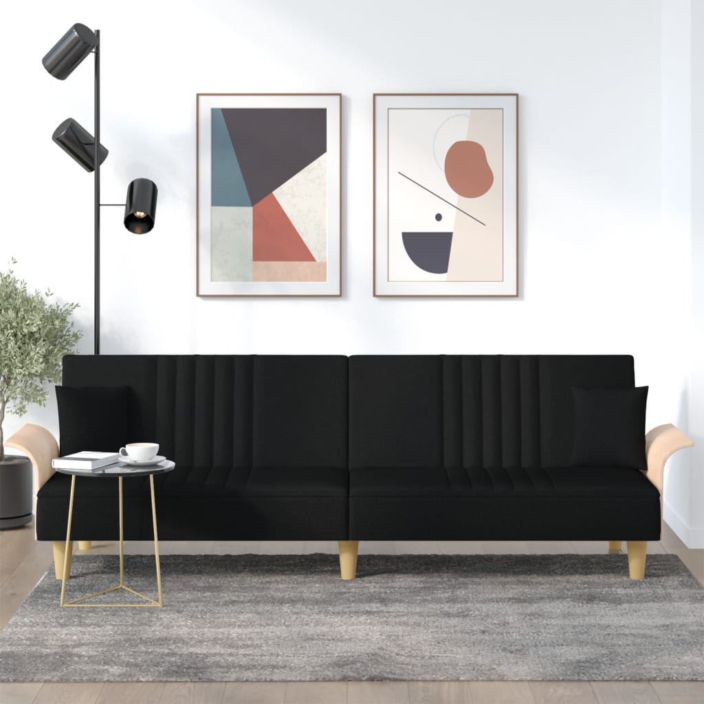 Schlafsofa mit Armlehnen Schwarz Stoff