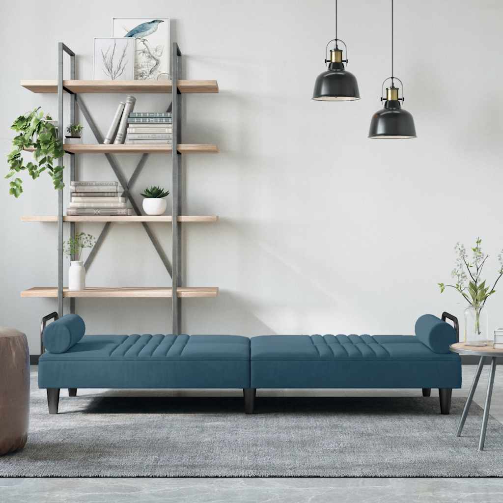 Schlafsofa mit Armlehnen Blau Samt