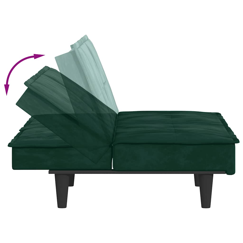 Schlafsofa mit Getränkehaltern Dunkelgrün Samt