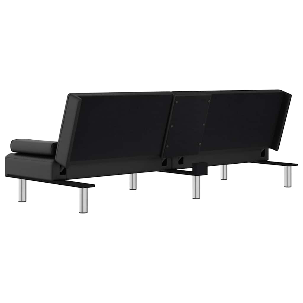 Schlafsofa mit Getränkehaltern Schwarz Kunstleder