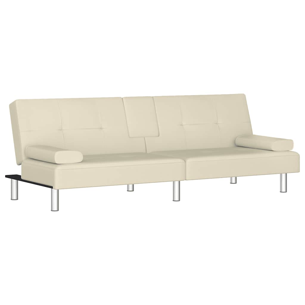 Schlafsofa mit Getränkehaltern Creme Kunstleder