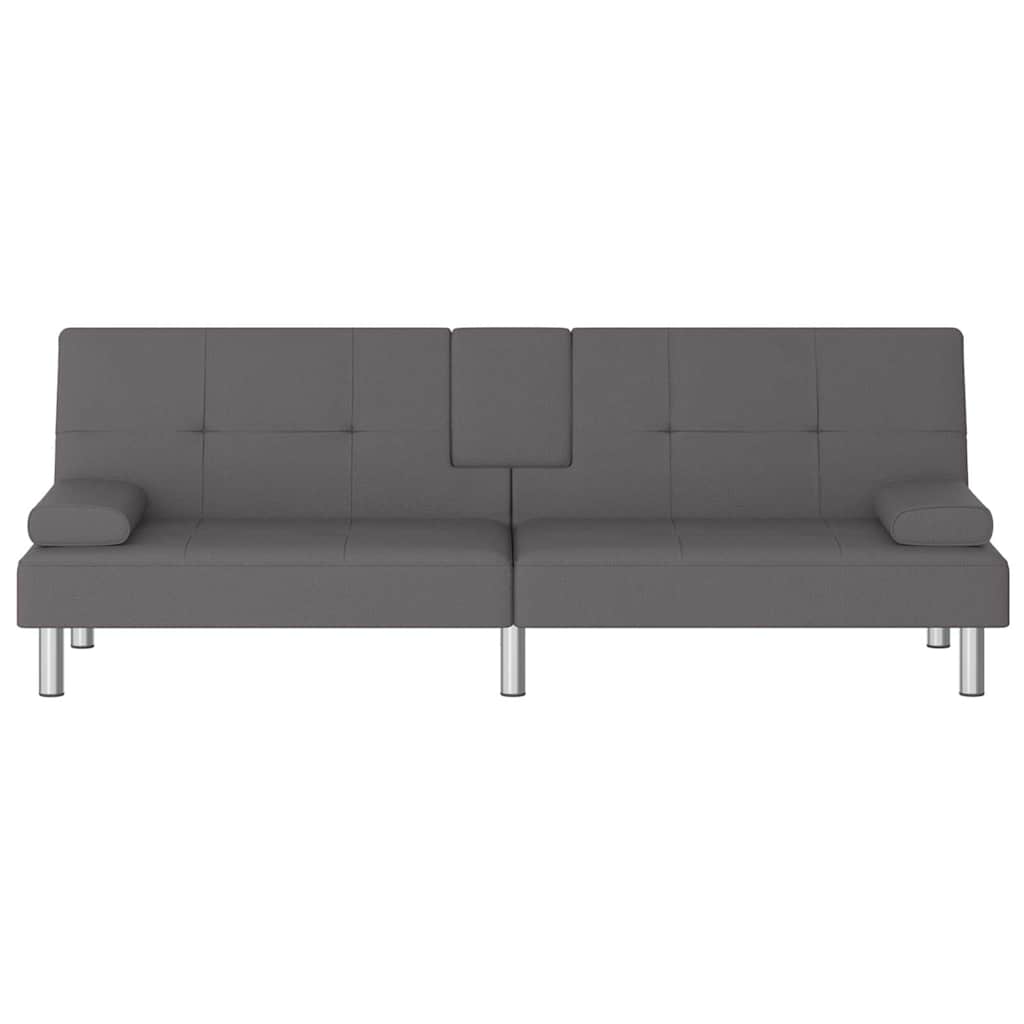 Schlafsofa mit Getränkehaltern Grau Kunstleder