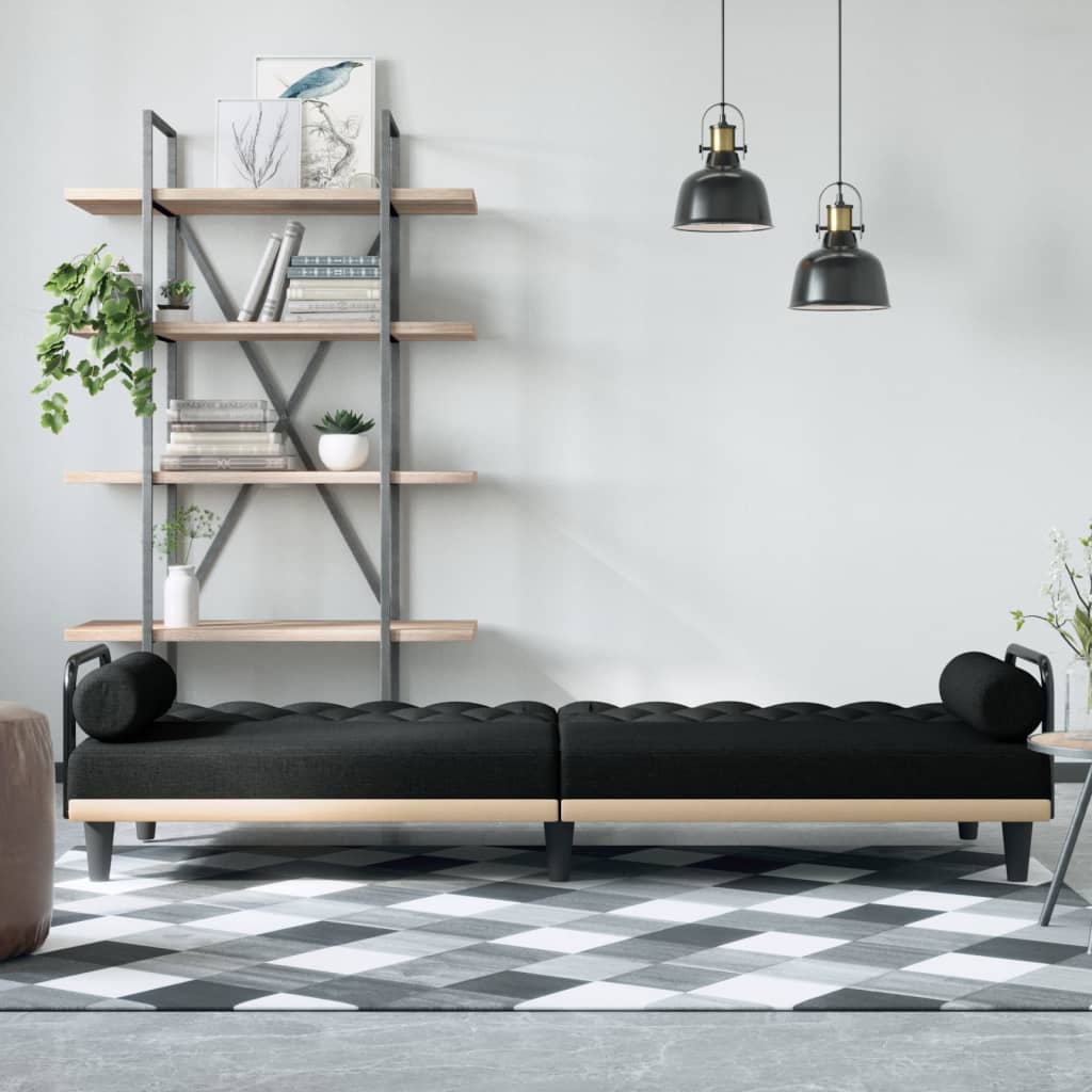 Schlafsofa mit Armlehnen Schwarz Stoff
