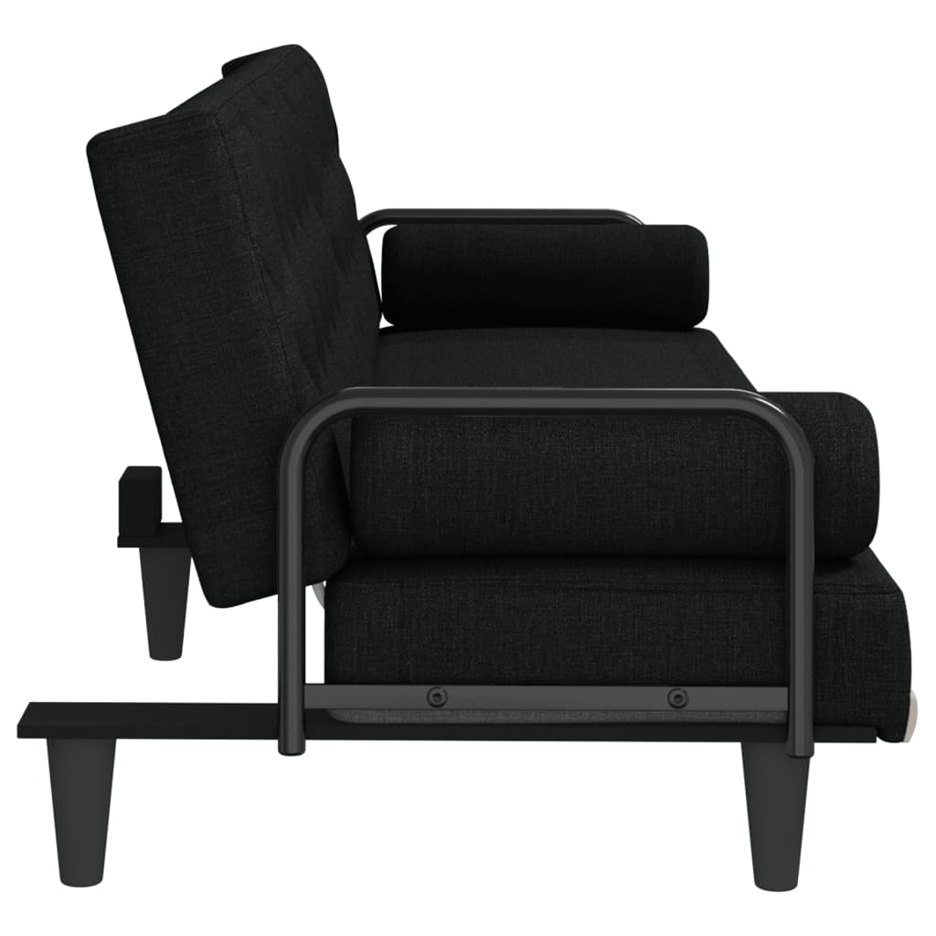 Schlafsofa mit Armlehnen Schwarz Stoff