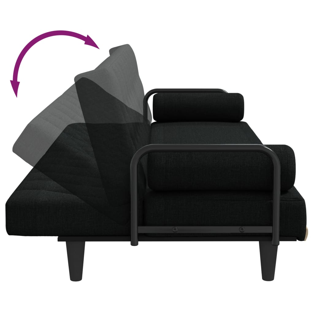 Schlafsofa mit Armlehnen Schwarz Stoff
