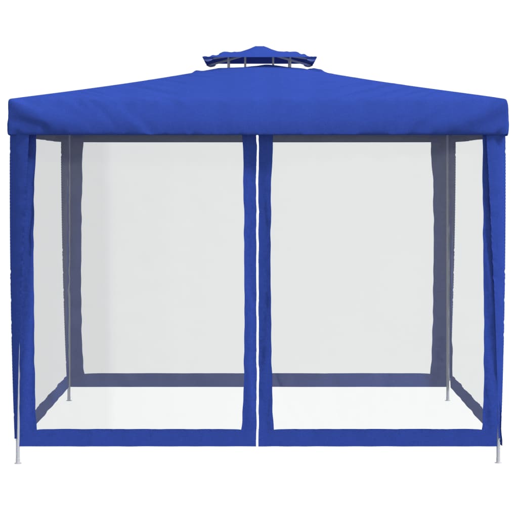 Pavillon mit Doppeldach Blau 3x3x2,68 m Stoff