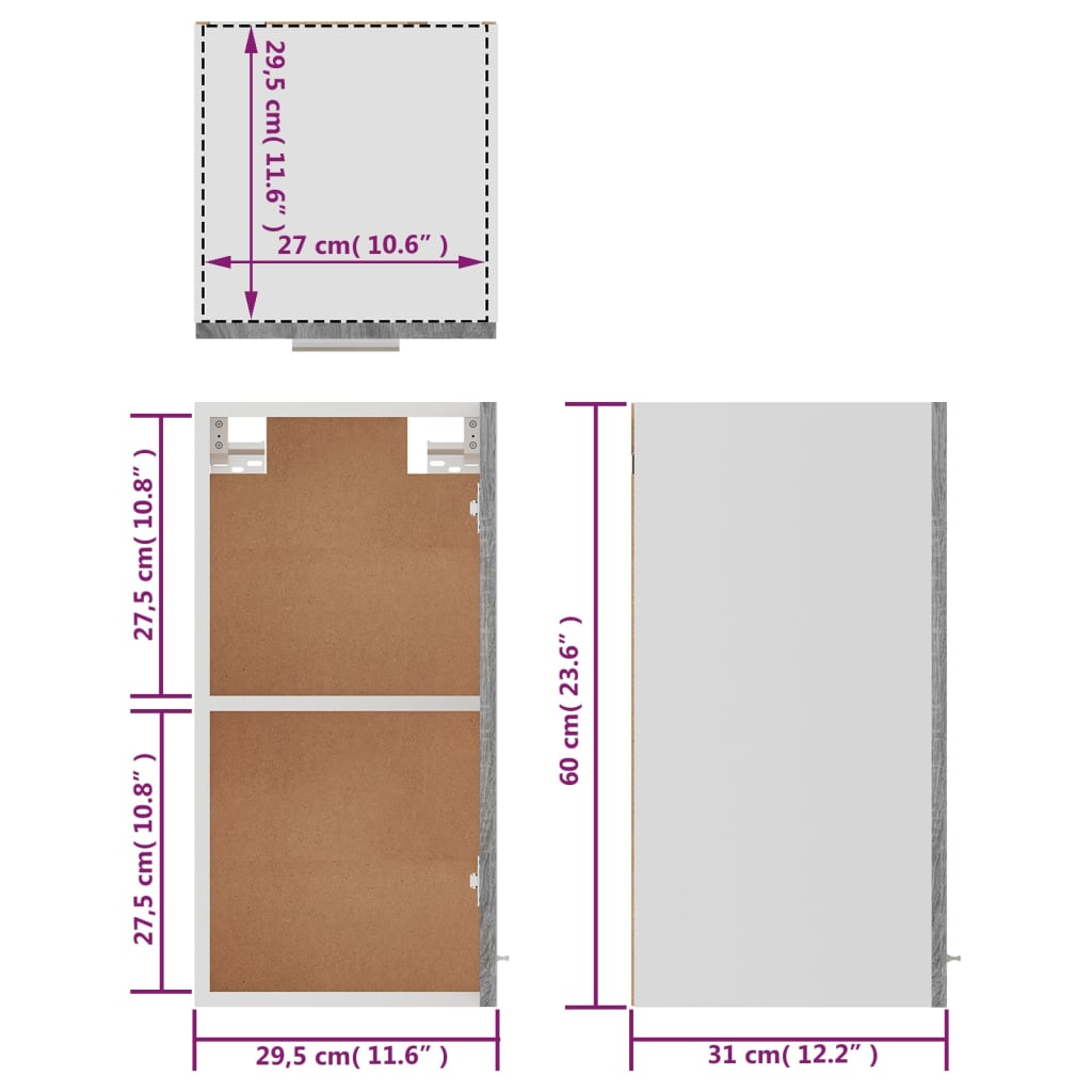 Hängeschrank Lyon Grau Sonoma 29,5x31x60 cm Holzwerkstoff