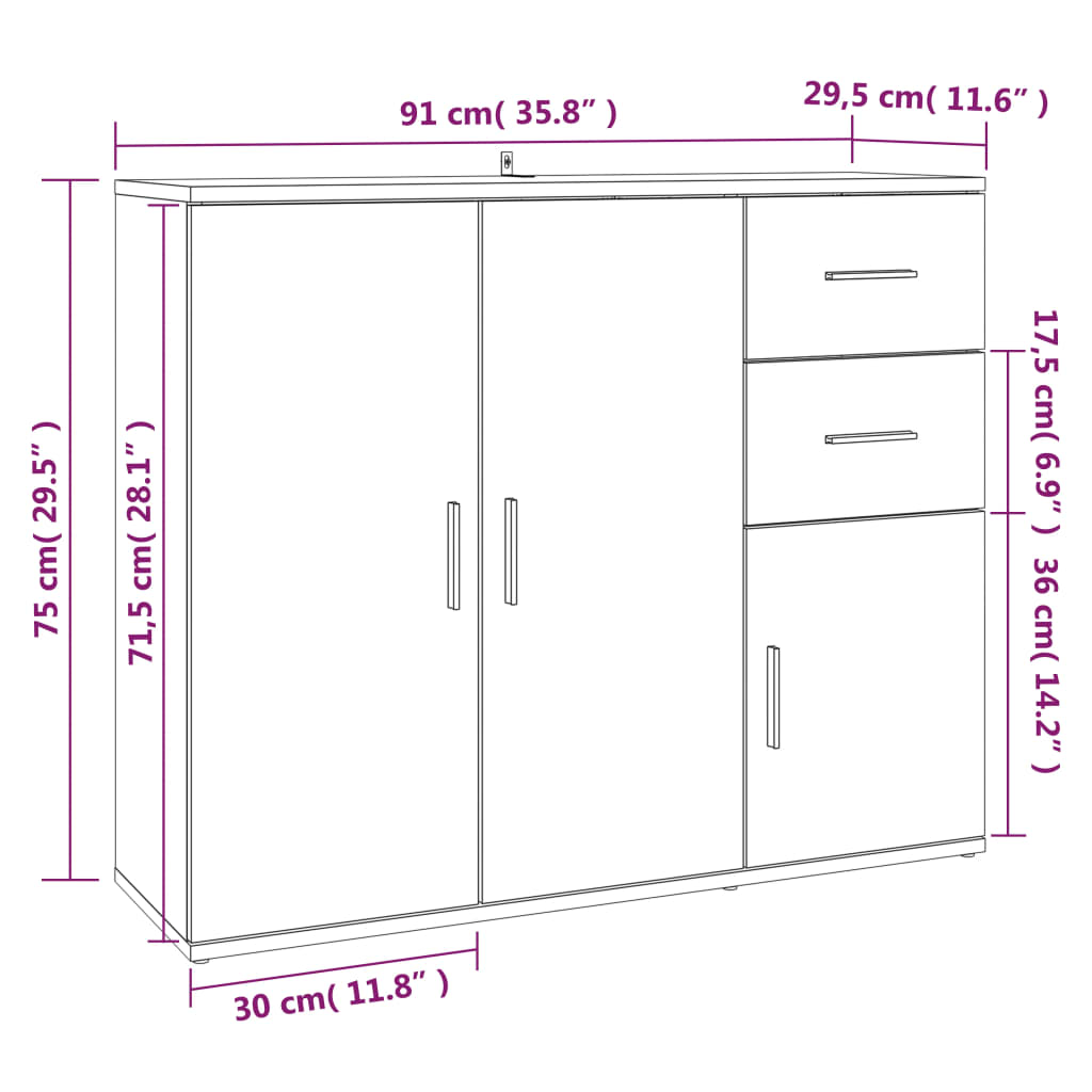 Sideboard Sonoma-Eiche 91 x 29,5 x 75 cm Holzwerkstoff