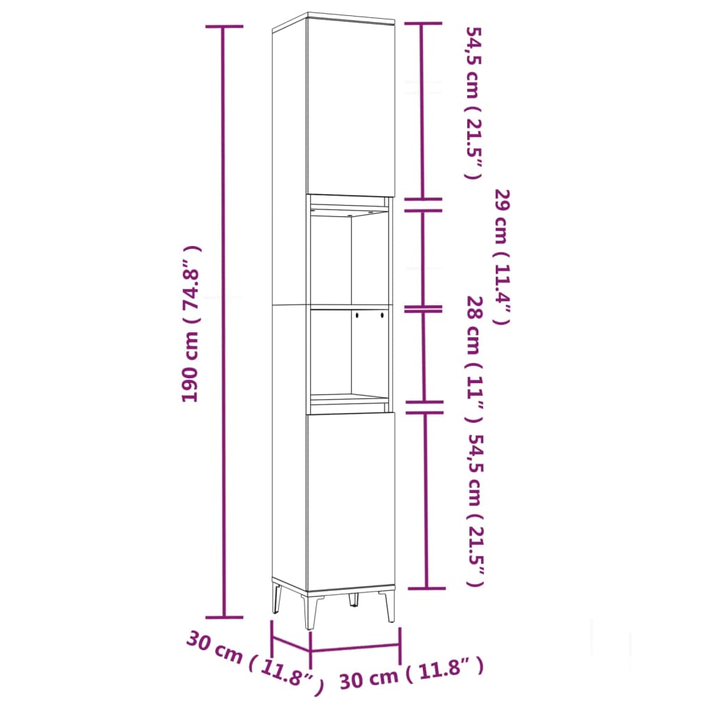 Badschrank Betongrau 30x30x190 cm Holzwerkstoff