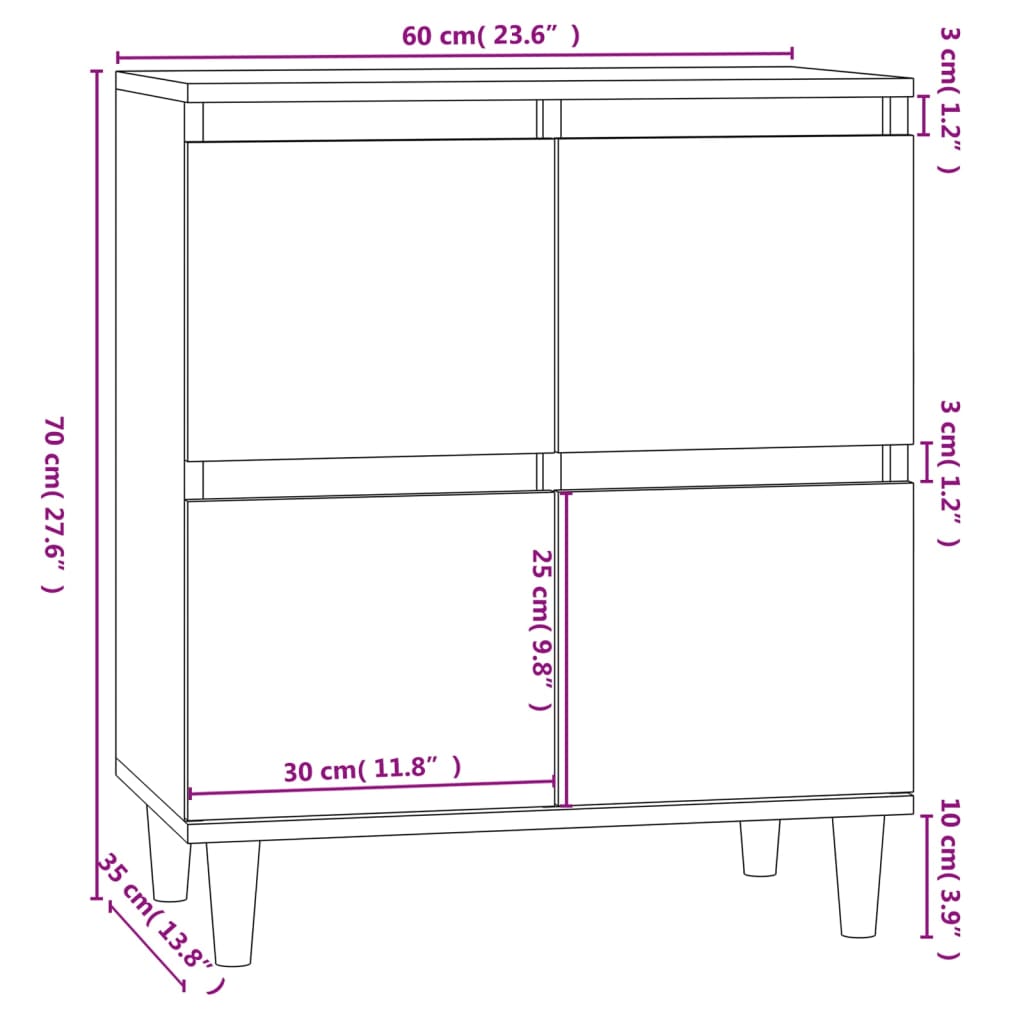 Sideboard Hochglanz-Weiß 60x35x70 cm Holzwerkstoff