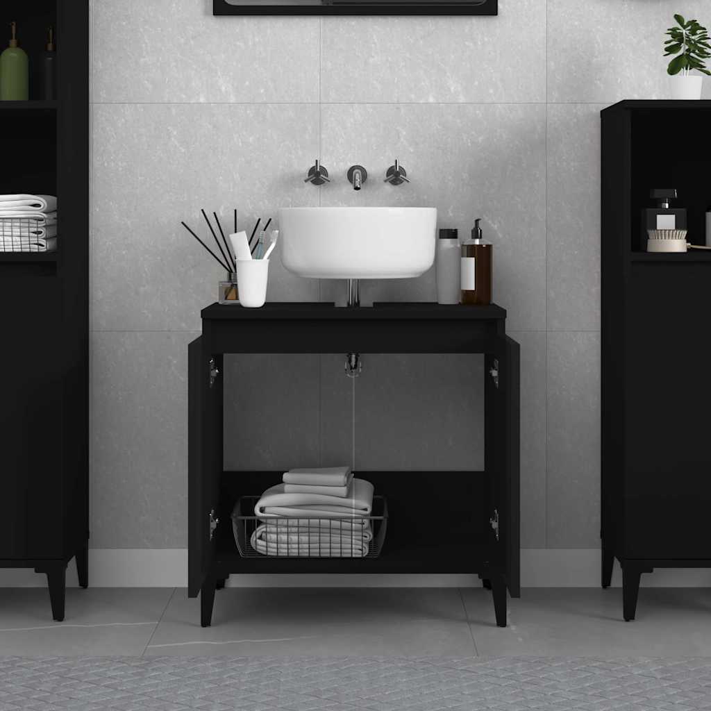 Waschbeckenunterschrank Schwarz 58x33x60 cm Holzwerkstoff