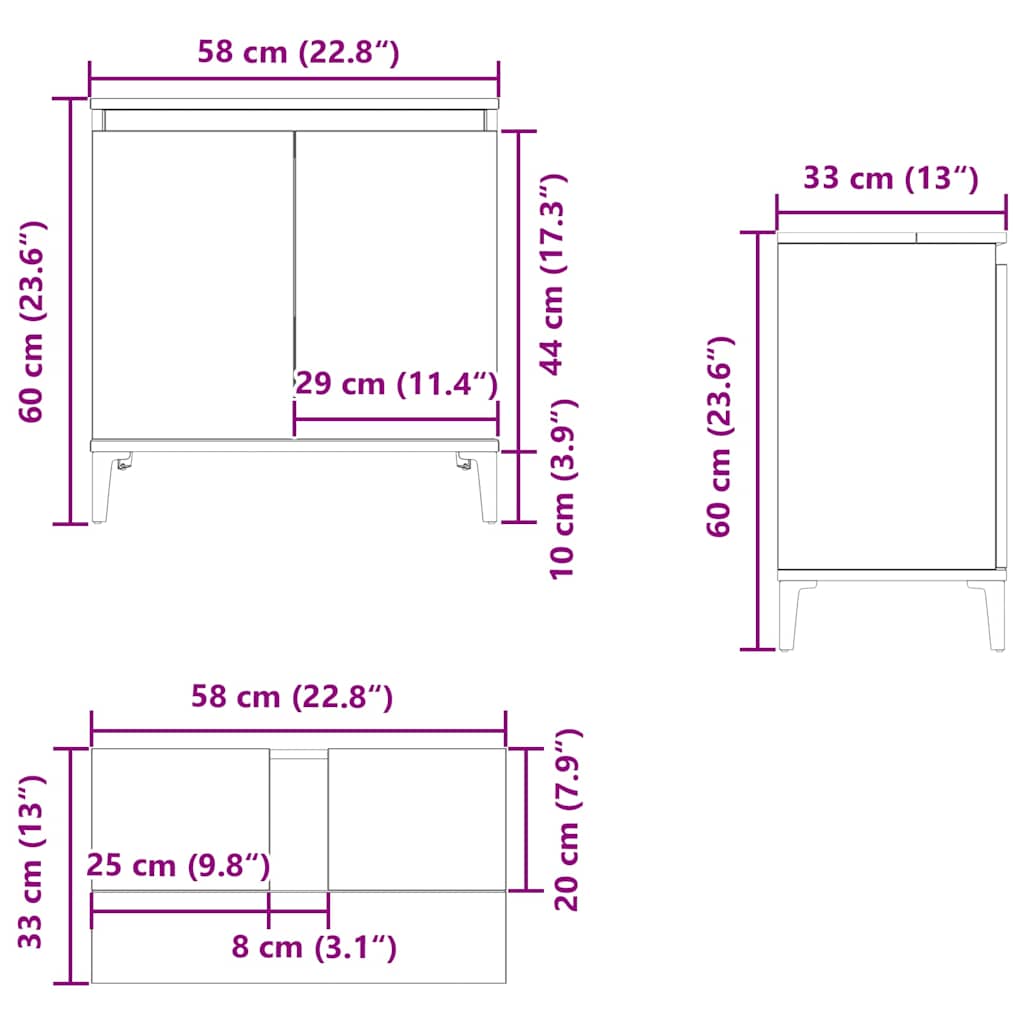 Waschbeckenunterschrank Betongrau 58x33x60 cm Holzwerkstoff