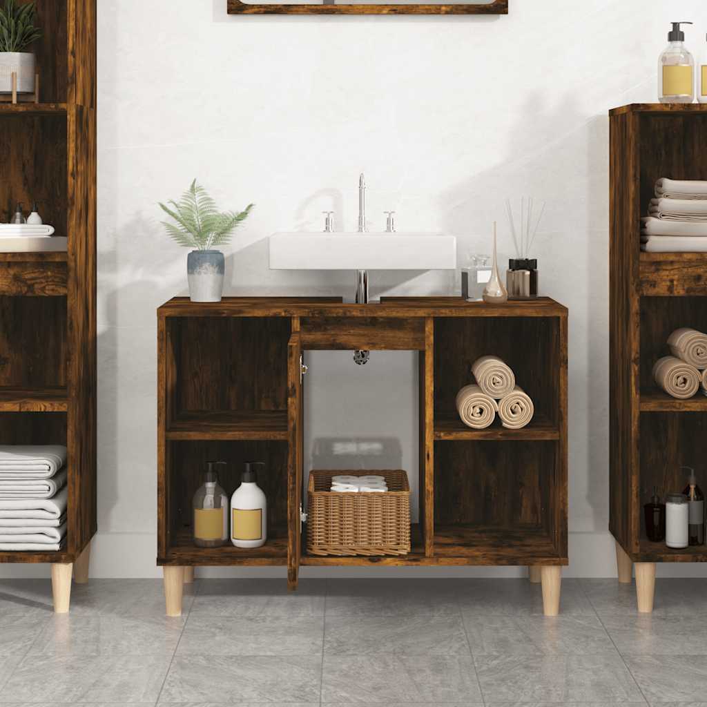 Waschbeckenunterschrank Räuchereiche 80x33x60 cm Holzwerkstoff