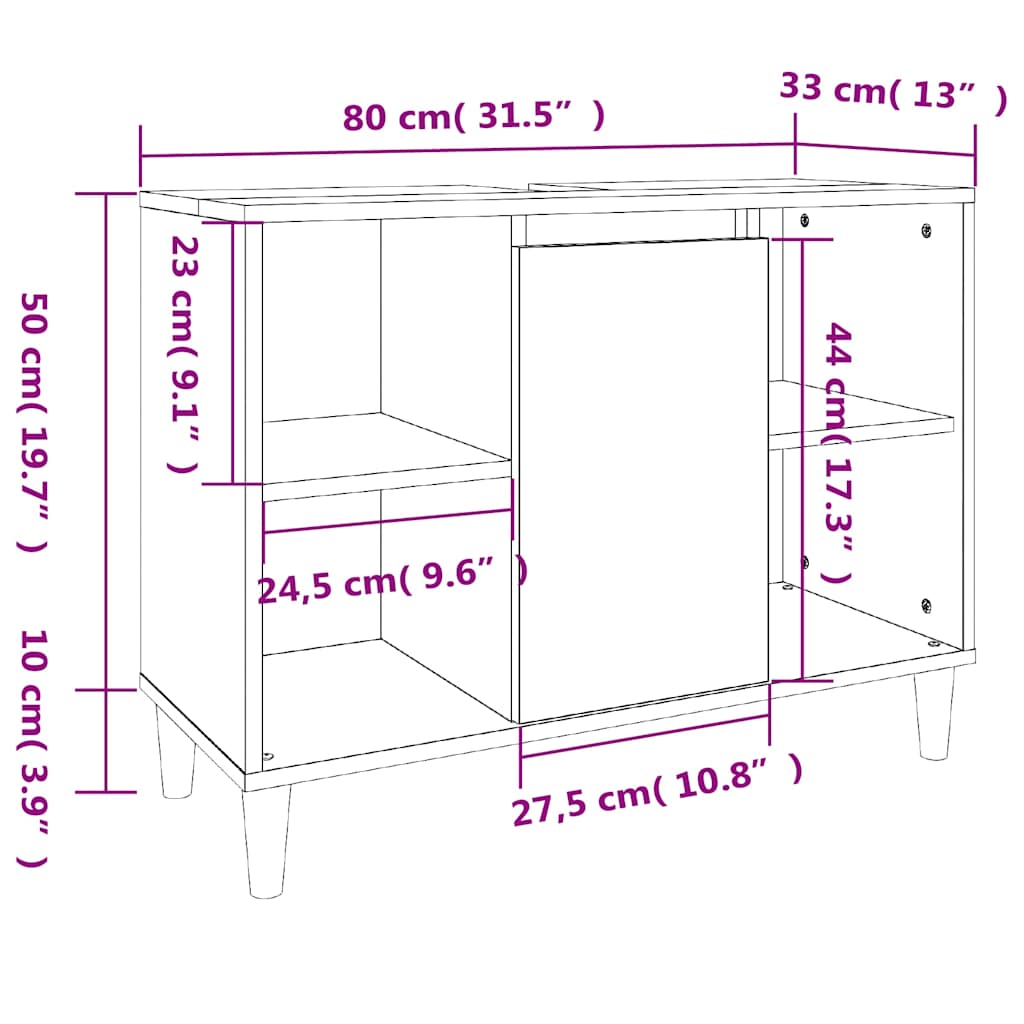 Waschbeckenunterschrank Räuchereiche 80x33x60 cm Holzwerkstoff