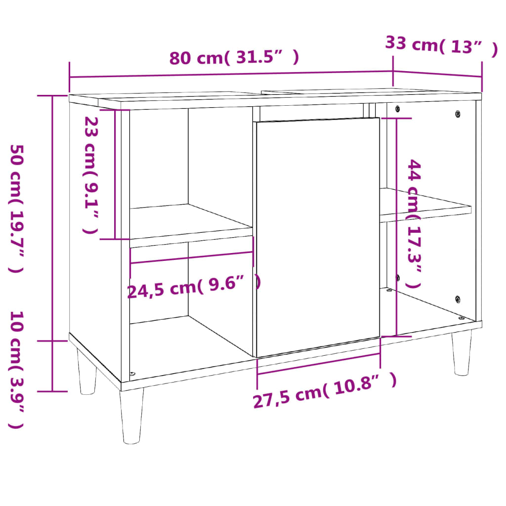 Waschbeckenunterschrank Braun Eichen-Optik 80x33x60 cm