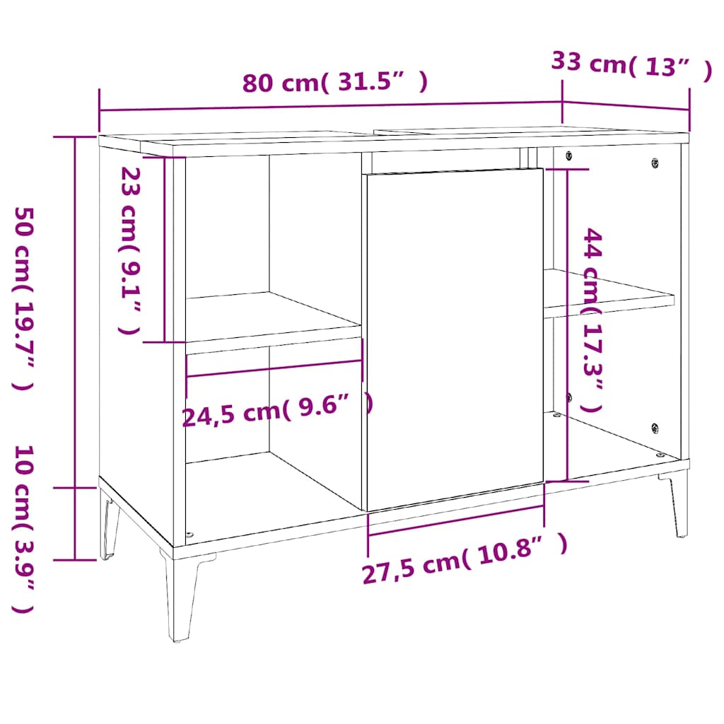 Waschbeckenunterschrank Schwarz 80x33x60 cm Holzwerkstoff