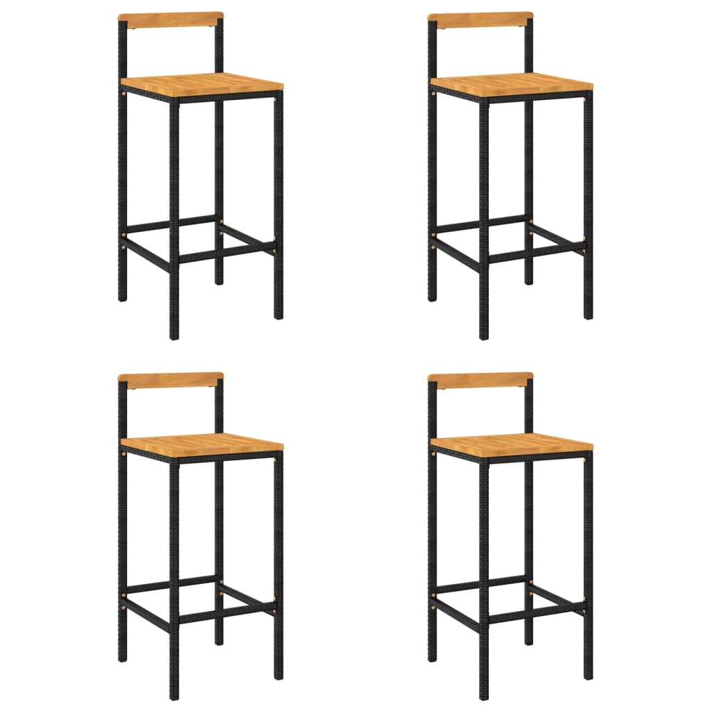 Barhocker 4 Stk. Schwarz Poly Rattan und Massivholz Akazie