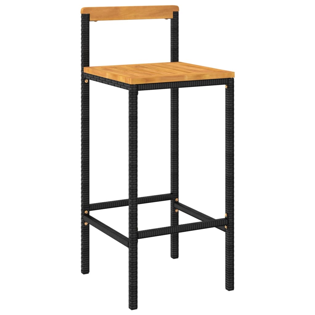 Barhocker 4 Stk. Schwarz Poly Rattan und Massivholz Akazie