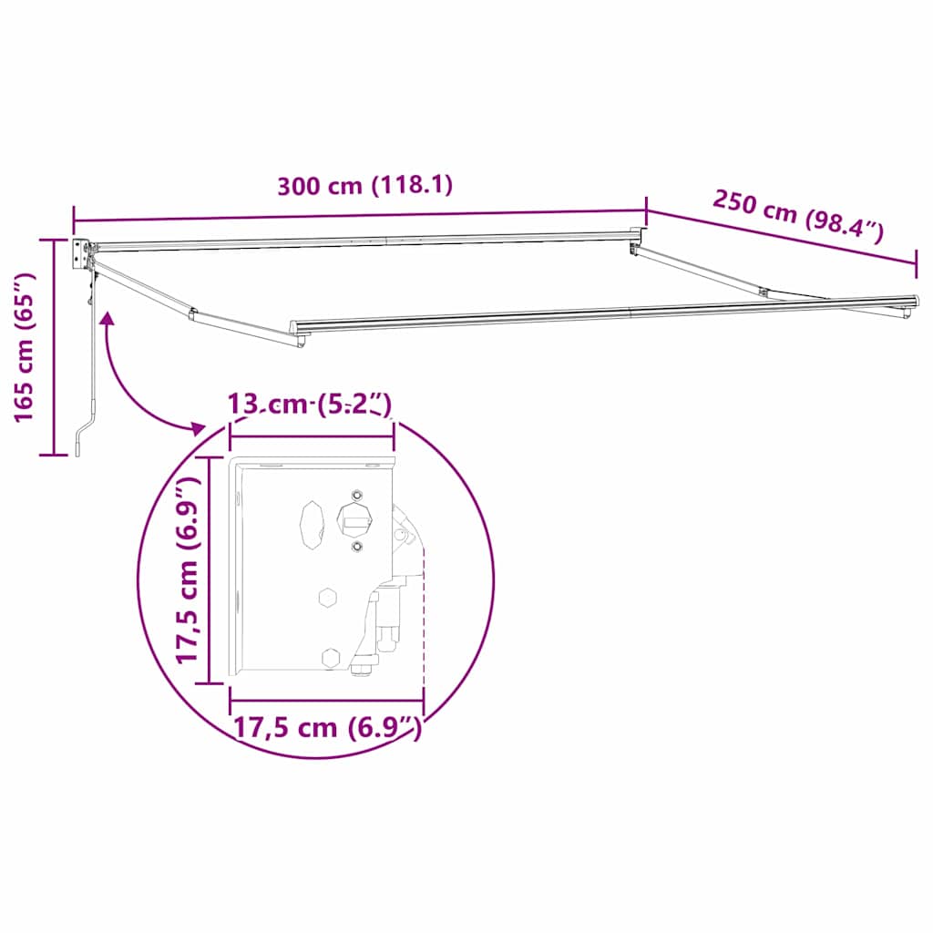 Ausziehbarer Sonnenschirmrahmen Anthrazit 300 x 250 cm
