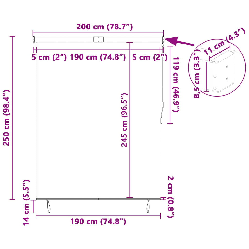 Rollo Anthrazit 200 x 250 cm Stoff und Aluminium