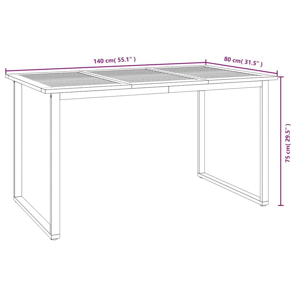 Gartentisch mit Beinen in U-Form 140×80×75 cm Massivholz Akazie