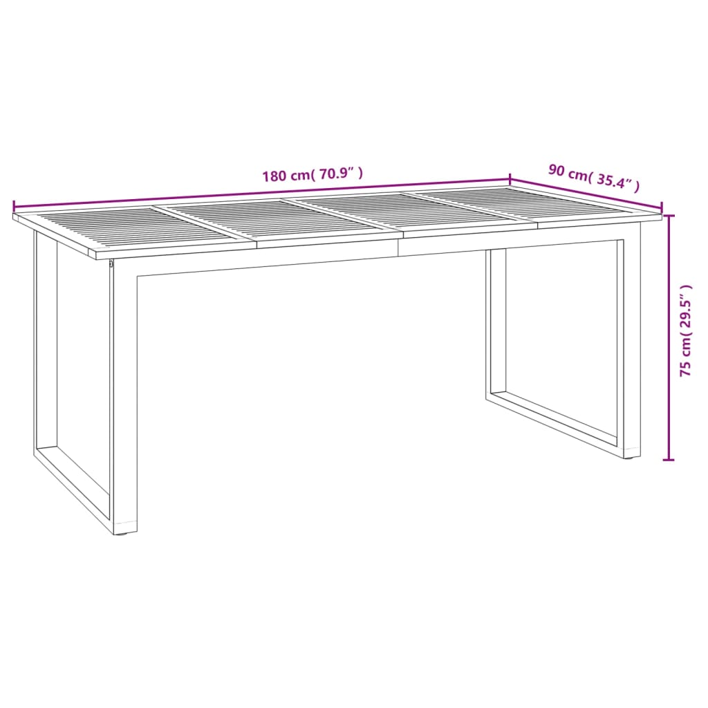 Gartentisch mit Gestell U-Form 180x90x75 cm Akazie Massivholz