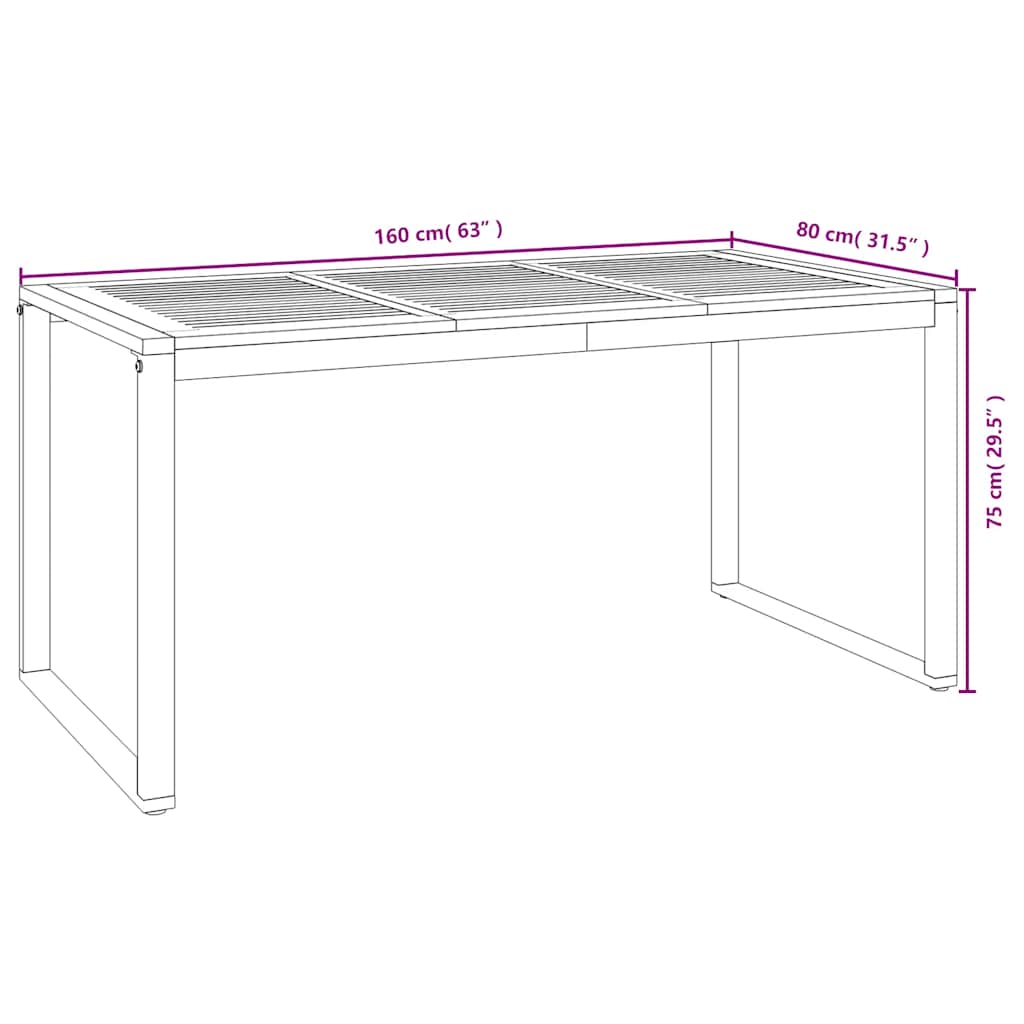 Gartentisch mit Beinen in U-Form 160x80x75 cm Massivholz Akazie