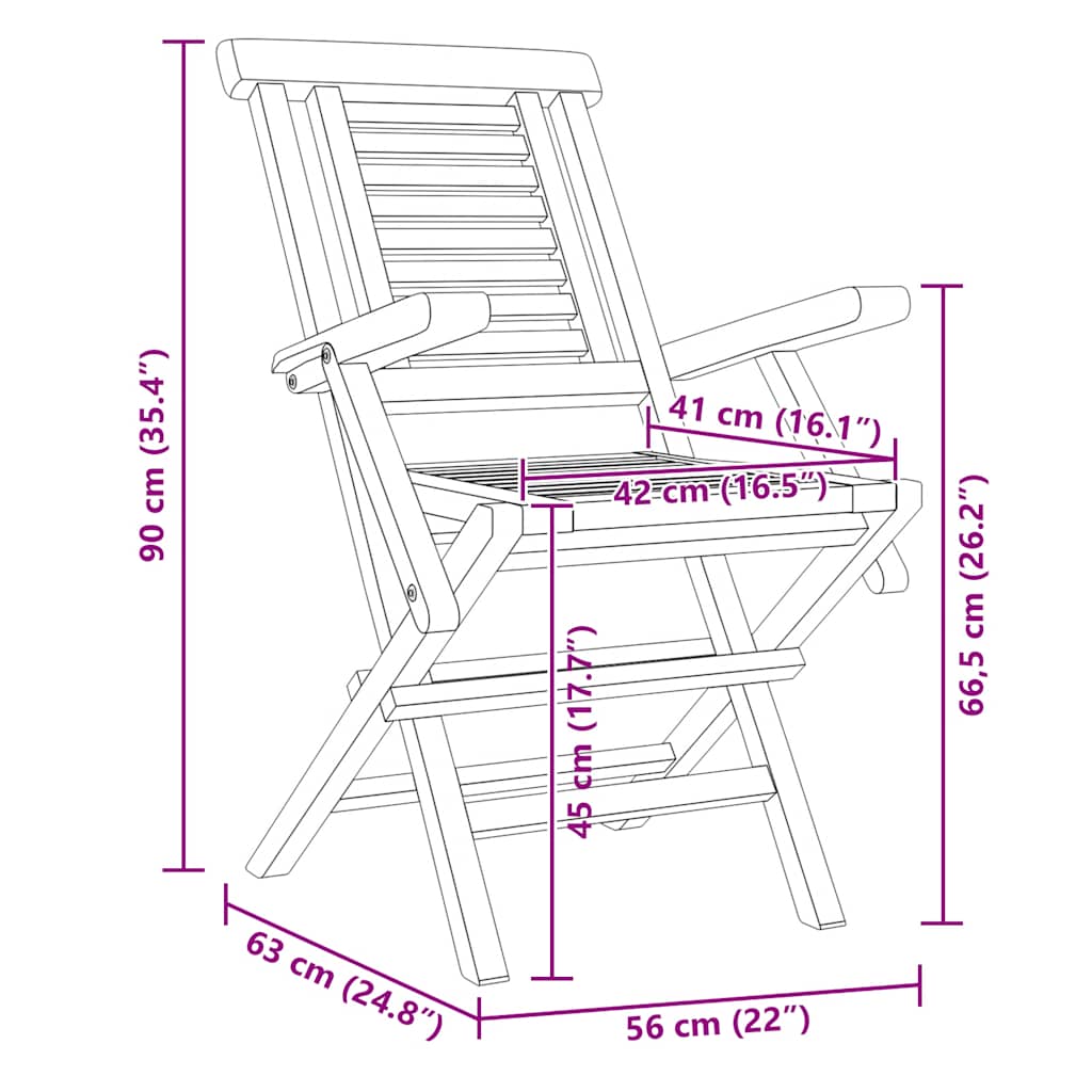 Gartenstühle 2 Stk. Klappbar 56x63x90 cm Massivholz Teak