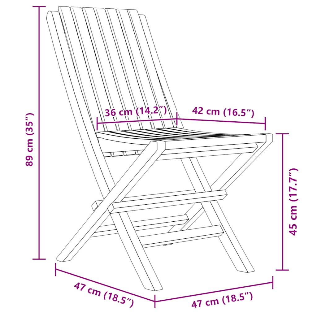 Gartenstühle 2 Stk. Klappbar 47x47x89 cm Massivholz Teak
