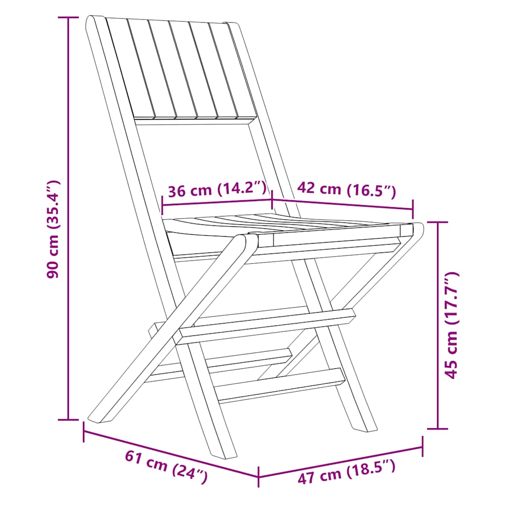 Gartenstühle 2 Stk. Klappbar 47x61x90 cm Massivholz Teak